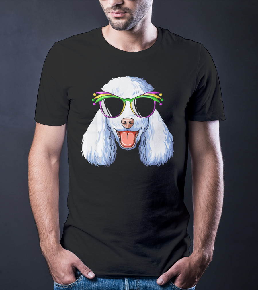 Poodle Mardi Gras Carnival Mask Sunglasses Happy Poodle T-Shirt