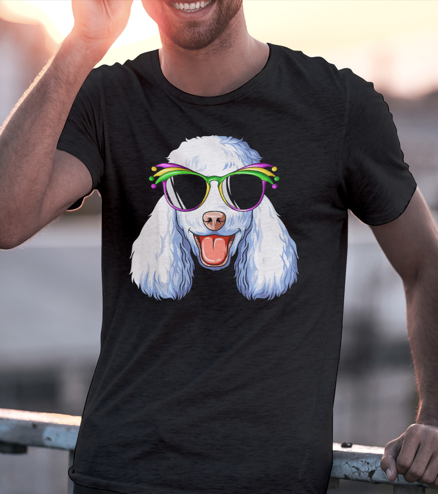 Poodle Mardi Gras Carnival Mask Sunglasses Happy Poodle T-Shirt