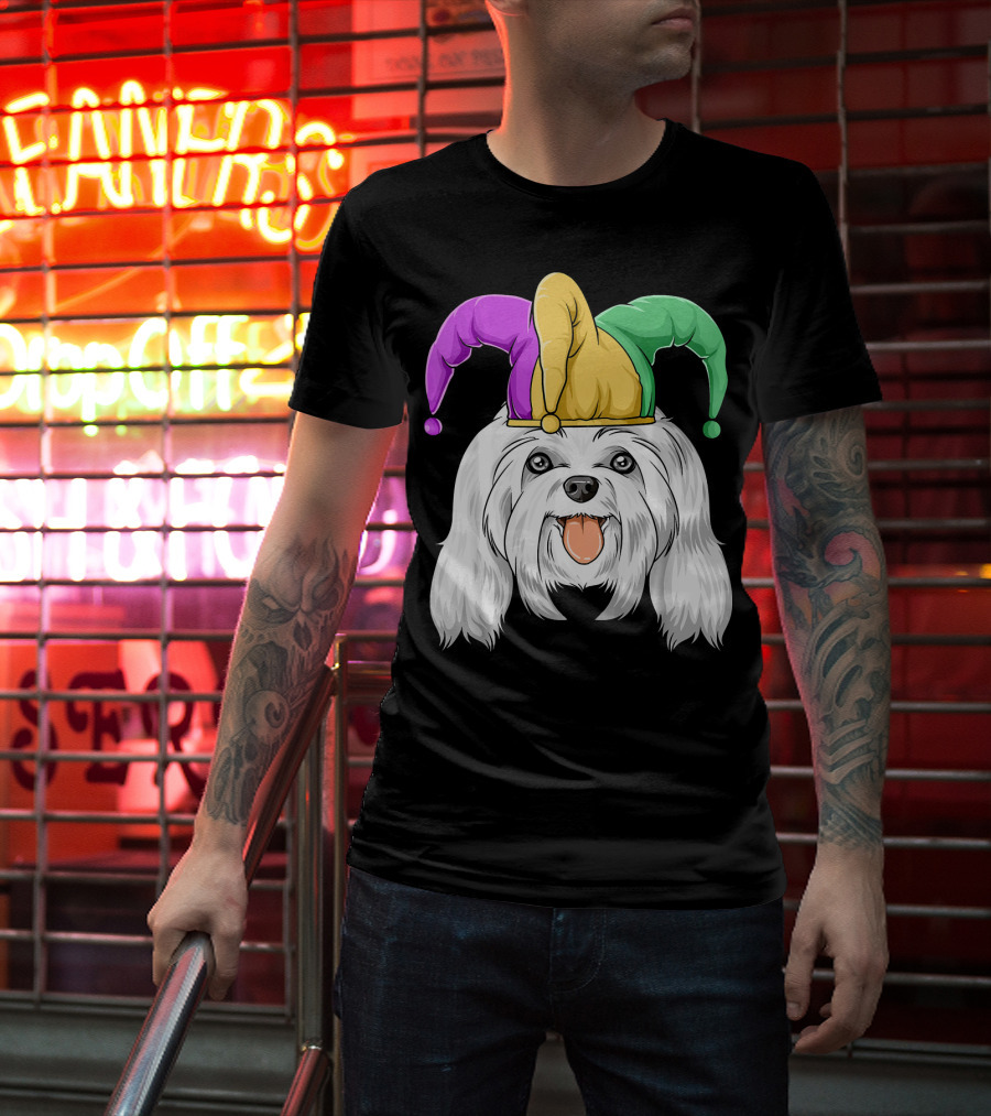 Mardi Gras Carnival Hat Maltese Dog Jester T-Shirt