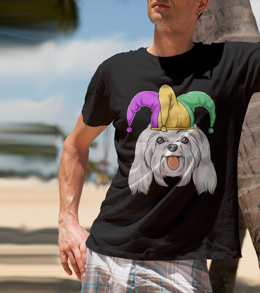 Mardi Gras Carnival Hat Maltese Dog Jester T-Shirt