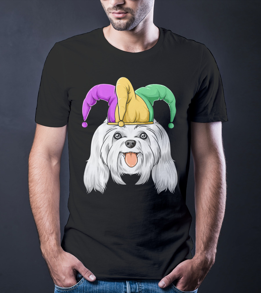 Mardi Gras Carnival Hat Maltese Dog Jester T-Shirt