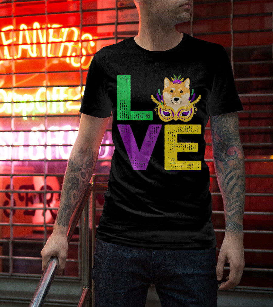 Love Shiba Inu Dog Mardi Gras Funny Dog Dad T-Shirt
