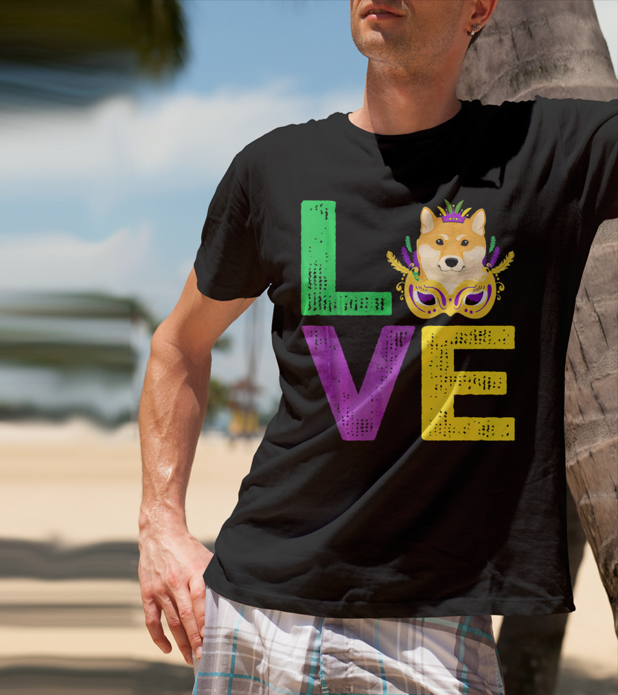 Love Shiba Inu Dog Mardi Gras Funny Dog Dad T-Shirt