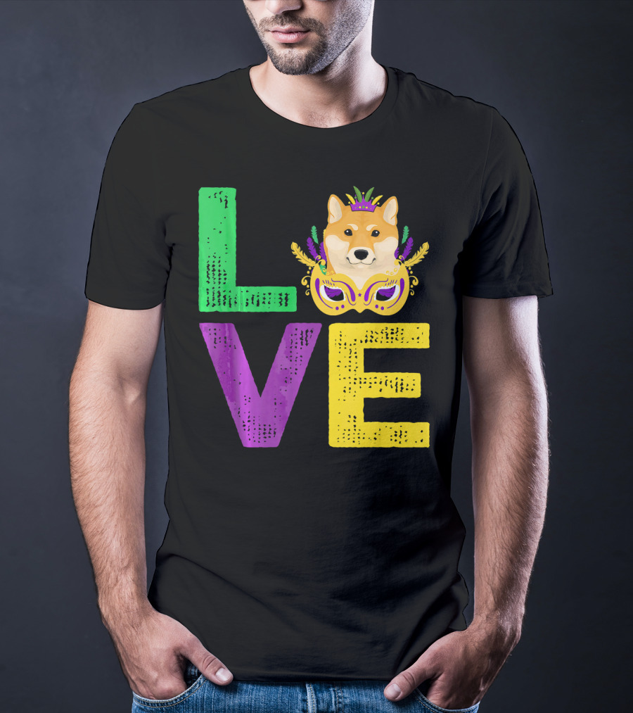 Love Shiba Inu Dog Mardi Gras Funny Dog Dad T-Shirt