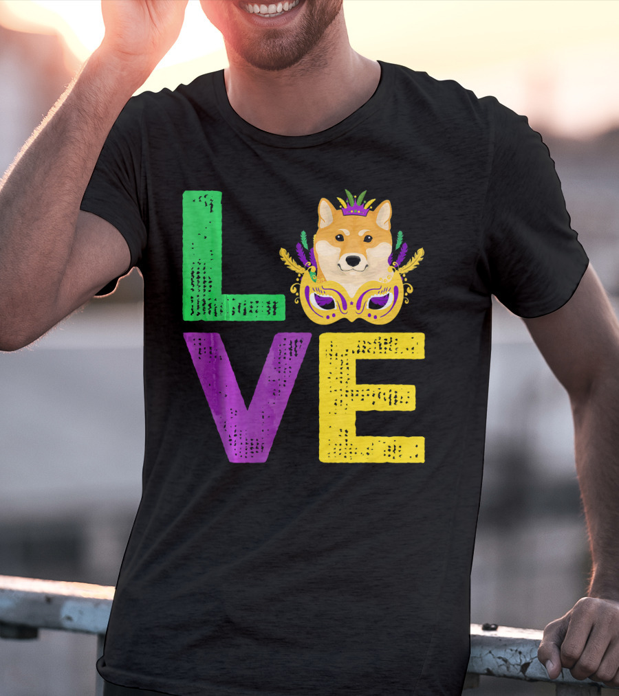 Love Shiba Inu Dog Mardi Gras Funny Dog Dad T-Shirt