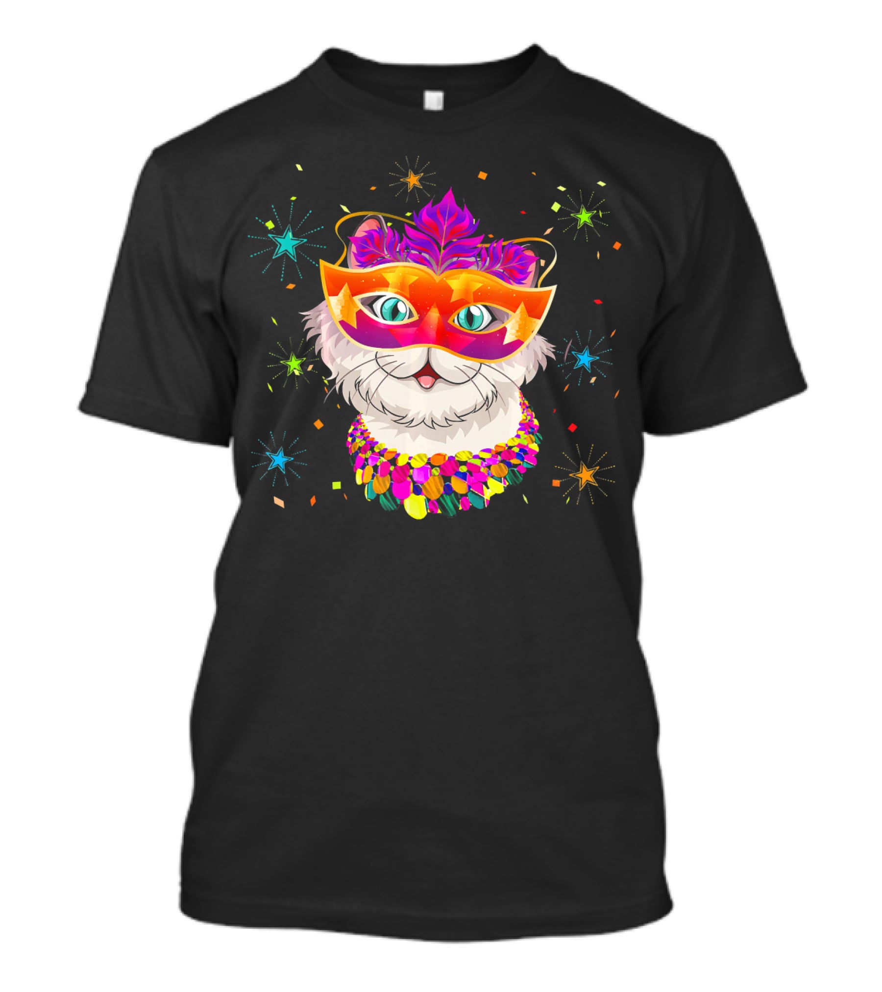 Mardi Gras Cat With Festive Mask And Beads For Cat Lovers T-Shirt