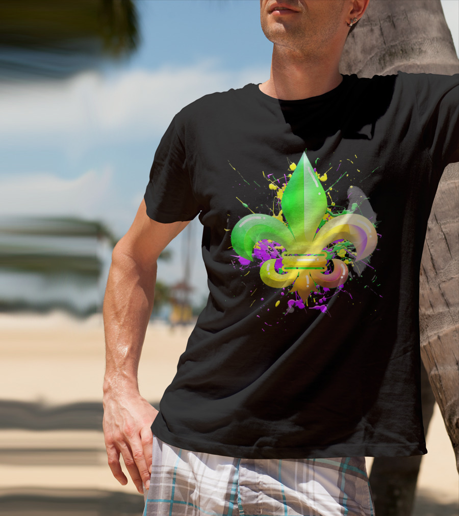 Mardi Gras Fleur De Lis Colorful Splash T-Shirt