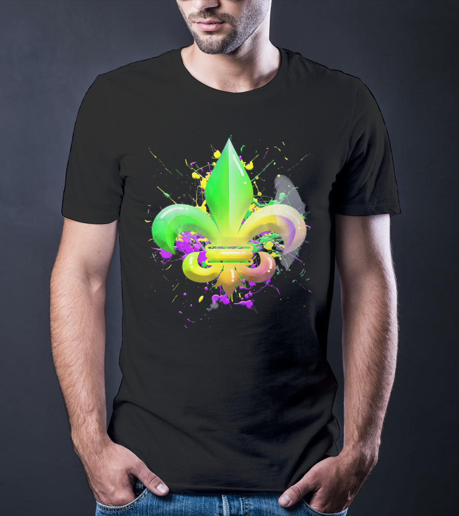 Mardi Gras Fleur De Lis Colorful Splash T-Shirt