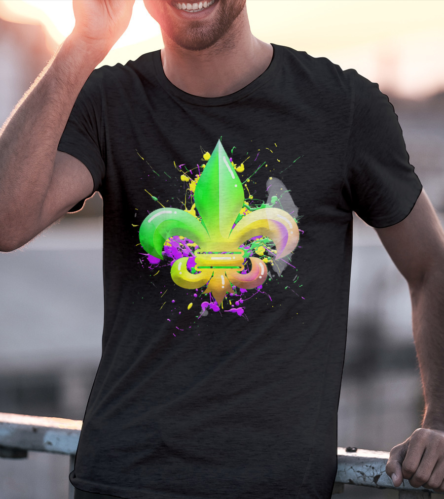 Mardi Gras Fleur De Lis Colorful Splash T-Shirt