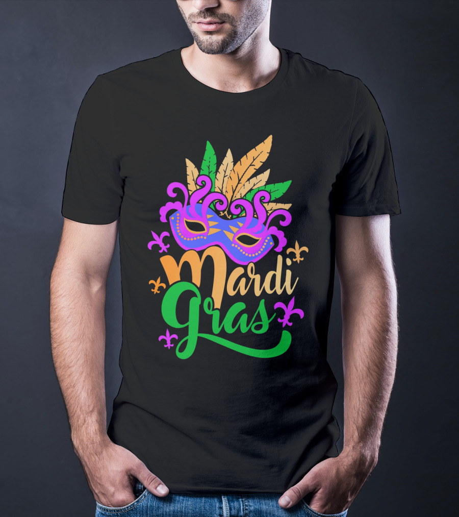 Mardi Gras Mask With Feathers And Fleur-de-Lis T-Shirt