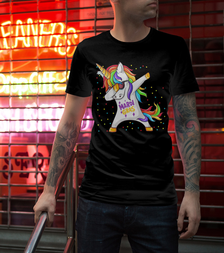 Mardi Gras Rainbow Unicorn Dabbing T-Shirt