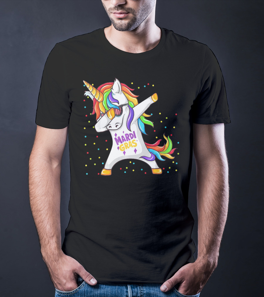 Mardi Gras Rainbow Unicorn Dabbing T-Shirt