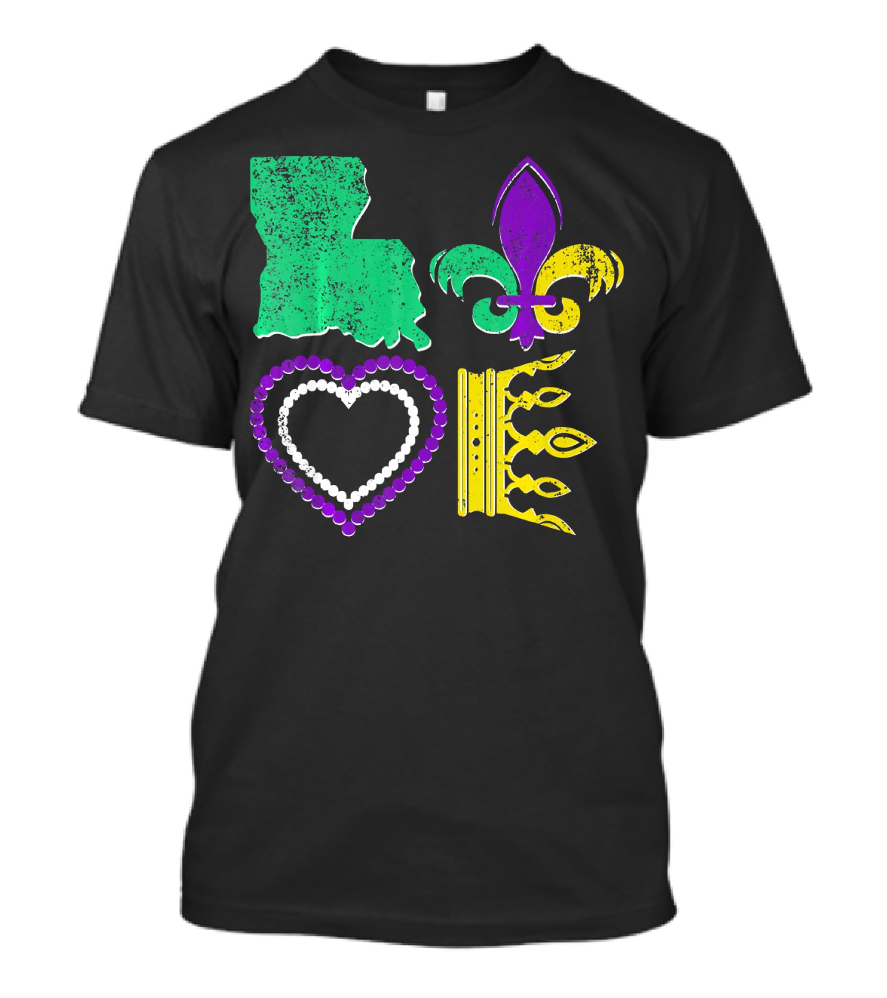 Louisiana Love Mardi Gras Fleur-de-Lis Beads Crown T-Shirt
