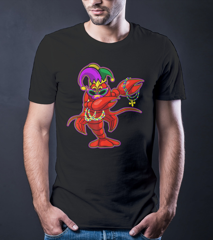 Dabbing Crawfish Mardi Gras Bead Jester Hat T-Shirt