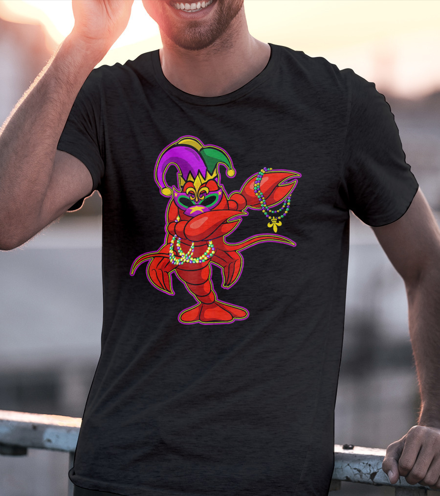 Dabbing Crawfish Mardi Gras Bead Jester Hat T-Shirt