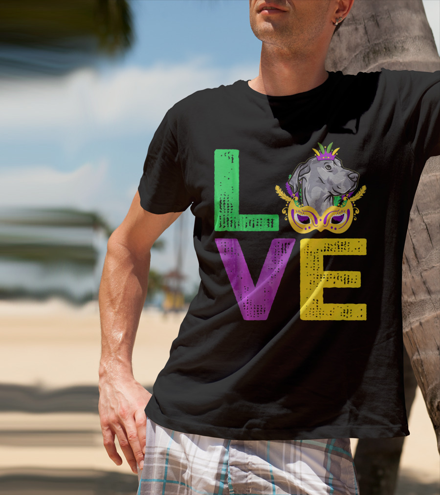 Love Cute Dane Dog Mardi Gras Dog Dad T-Shirt