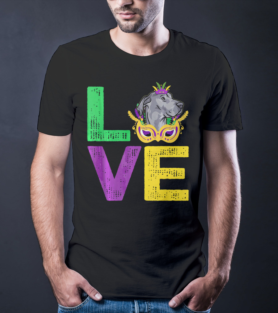 Love Cute Dane Dog Mardi Gras Dog Dad T-Shirt