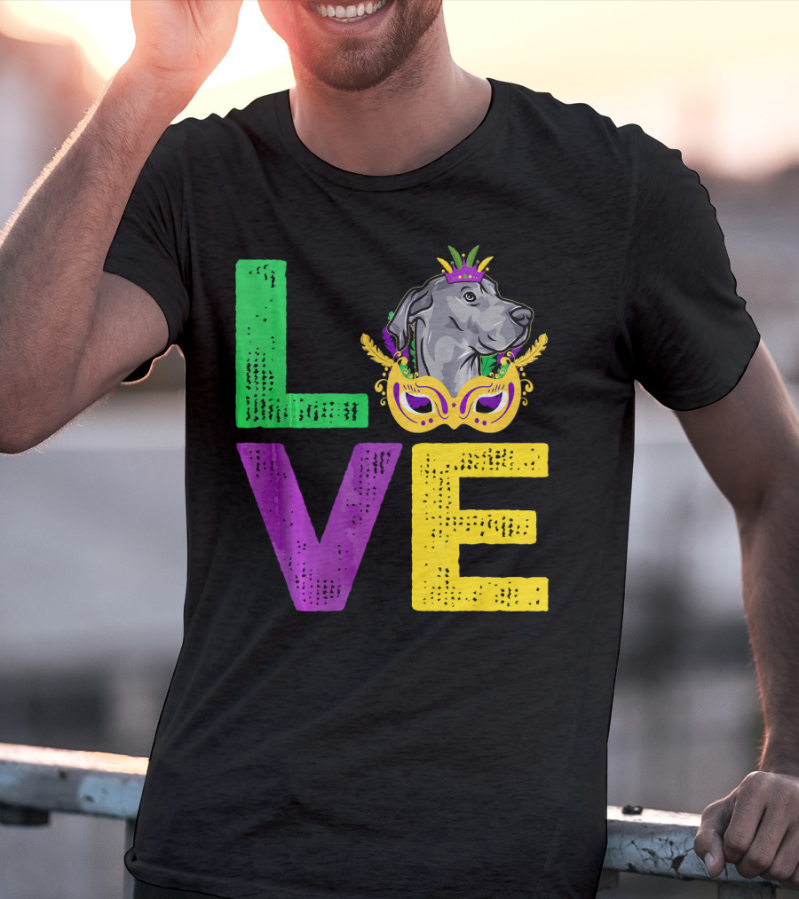 Love Cute Dane Dog Mardi Gras Dog Dad T-Shirt