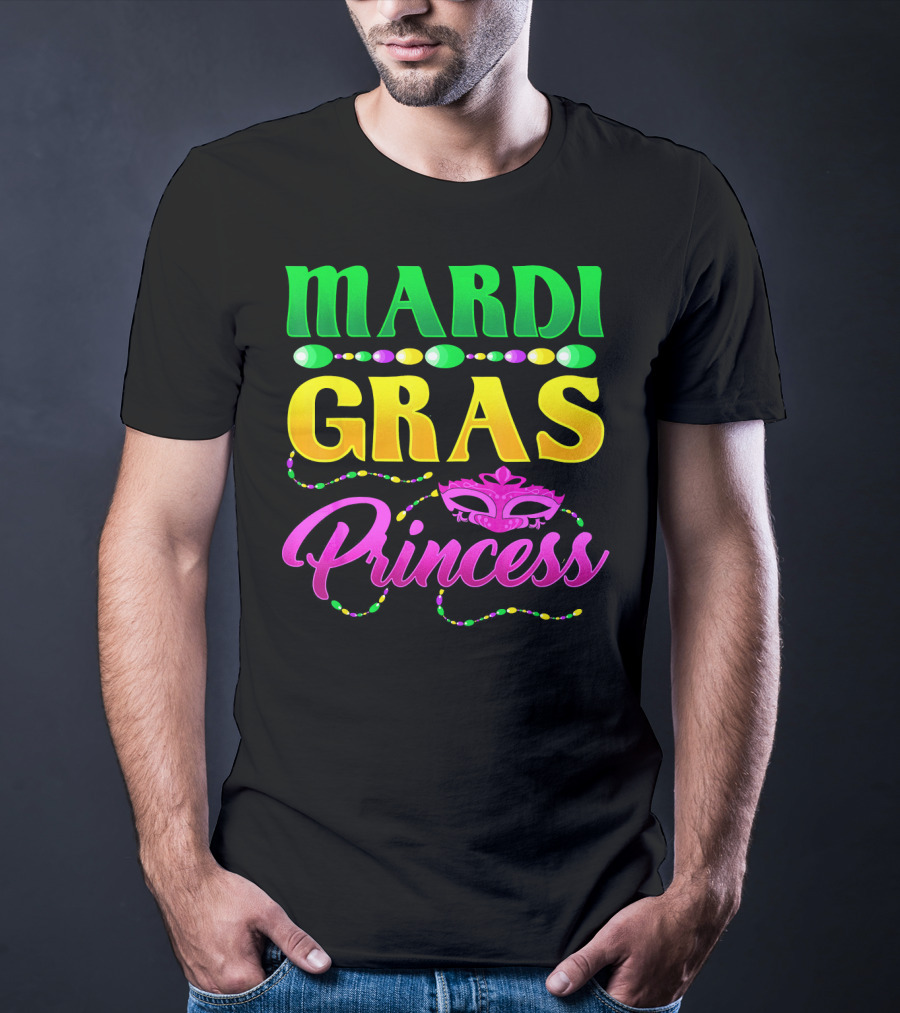 Mardi Gras Princess Cute Mask Beads T-Shirt