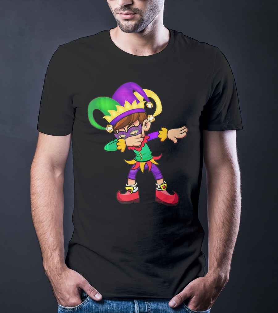 Mardi Gras New Orleans Funny Dabbing Jester Costume Vibrant Colors T-Shirt