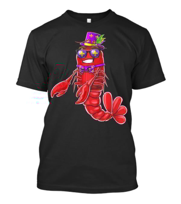 Flossing Crawfish In Mardi Gras Jester Hat With Beads And Fleur-de-lis Glasses T-Shirt