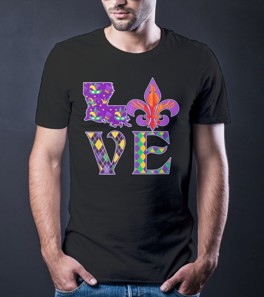 LOUISIANA MARDI GRAS LOVE FLEUR DE LIS CRAWFISH T-Shirt