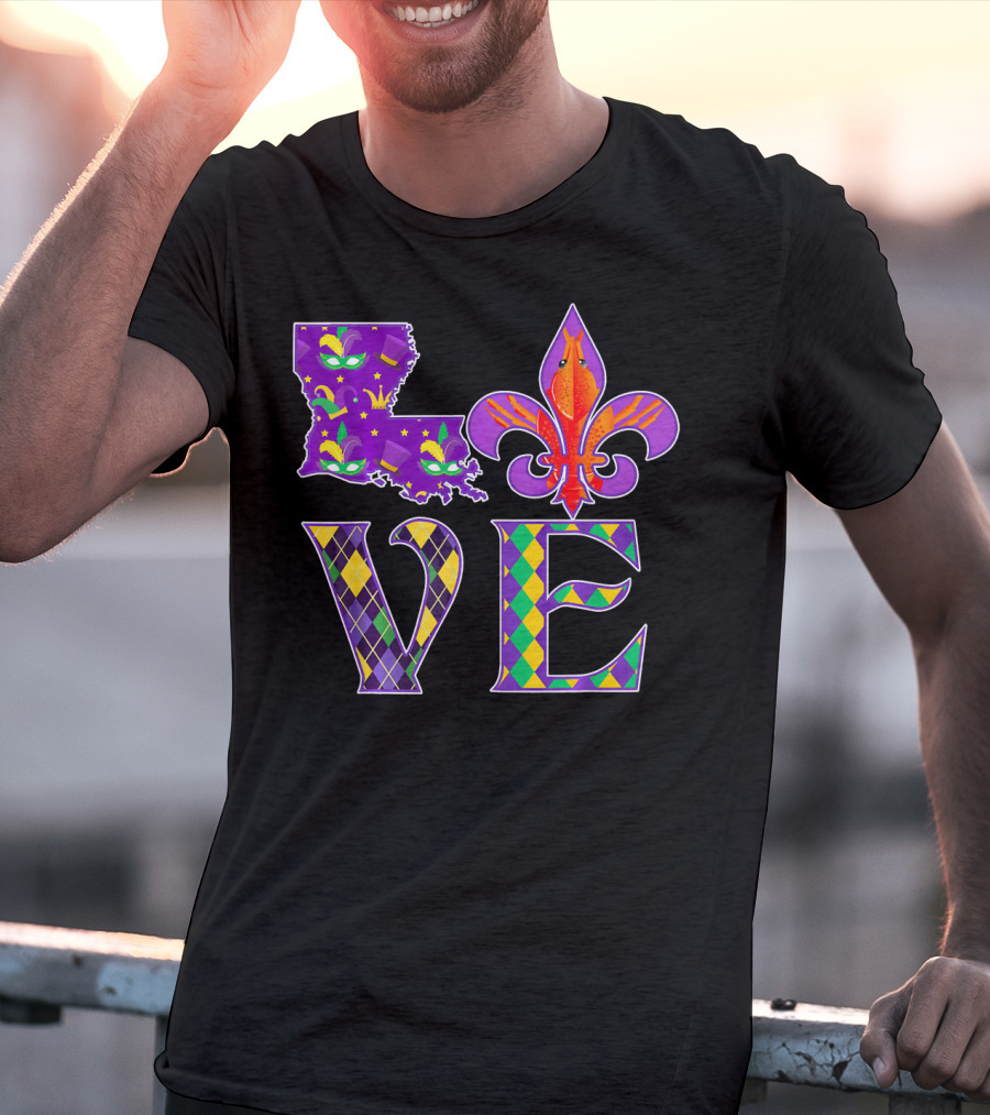 LOUISIANA MARDI GRAS LOVE FLEUR DE LIS CRAWFISH T-Shirt