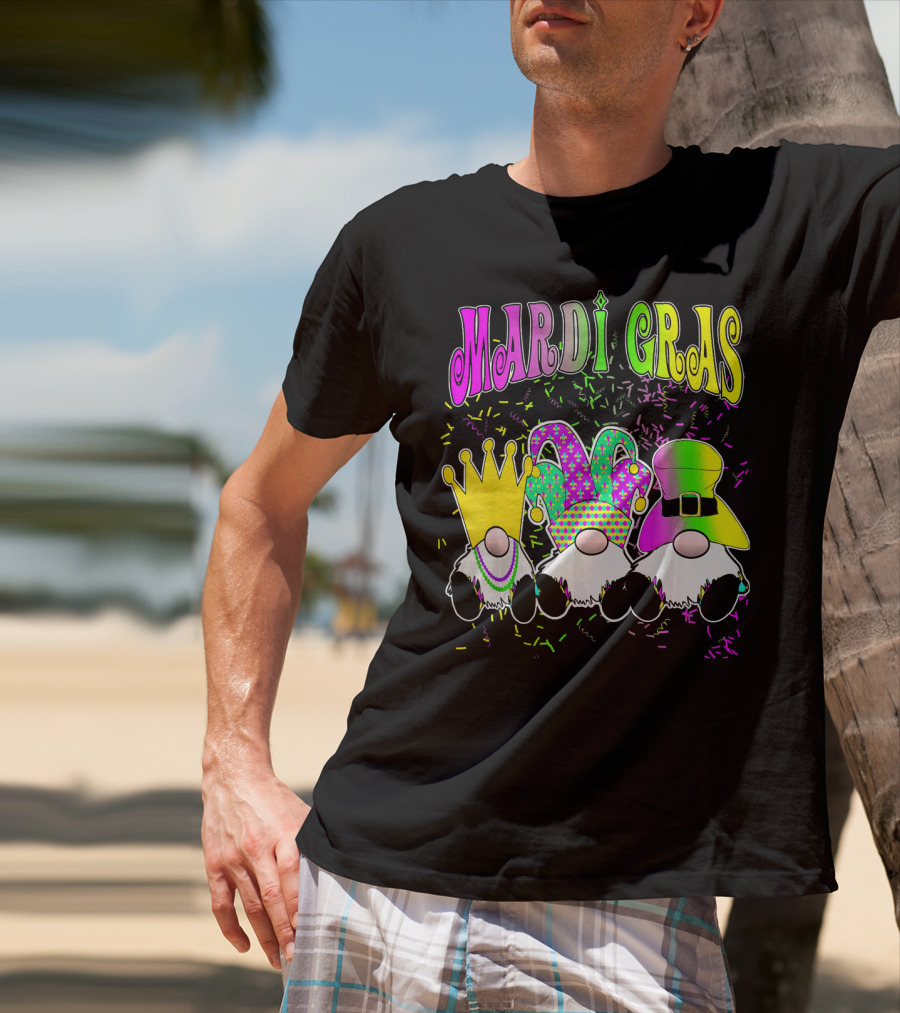 Mardi Gras Gnomes With Jester Hat And Crown T-Shirt
