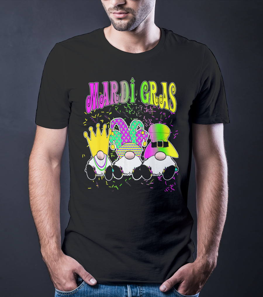 Mardi Gras Gnomes With Jester Hat And Crown T-Shirt