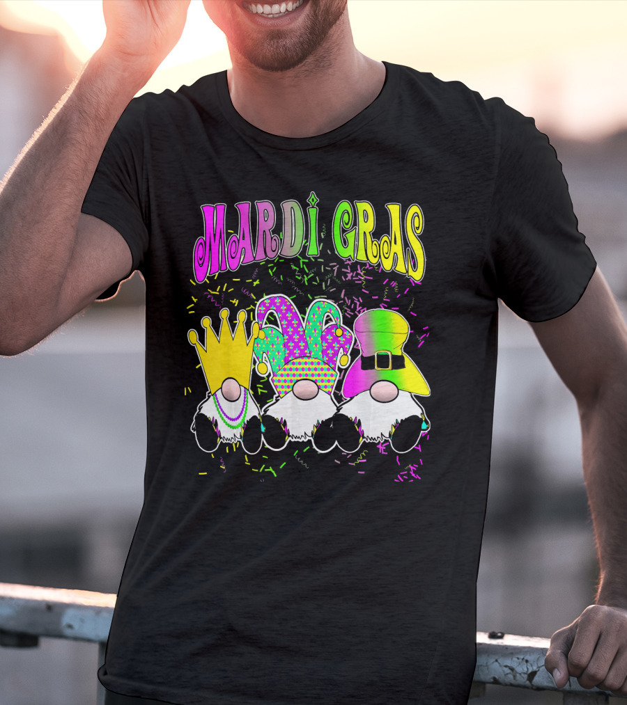 Mardi Gras Gnomes With Jester Hat And Crown T-Shirt