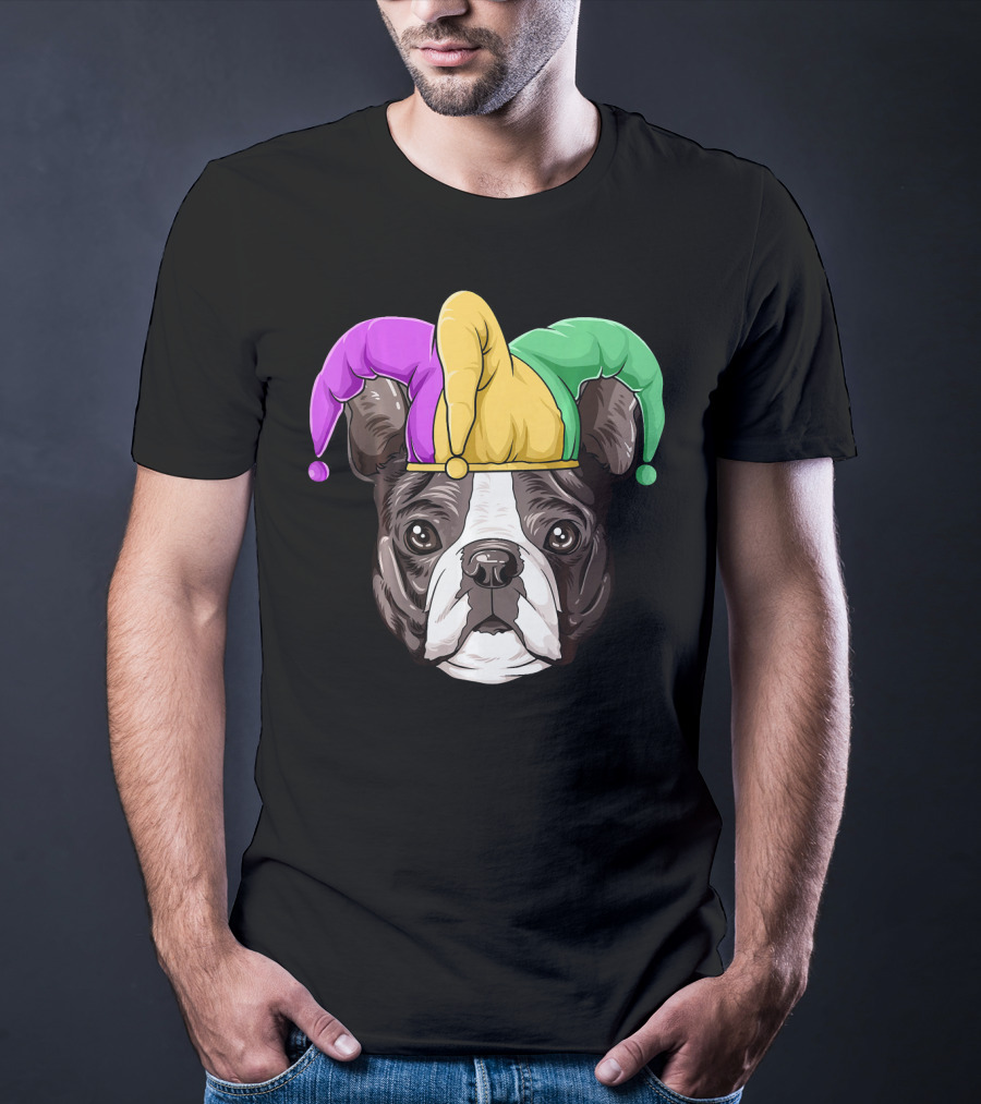 Mardi Gras Boston Terrier Jester Hat T-Shirt