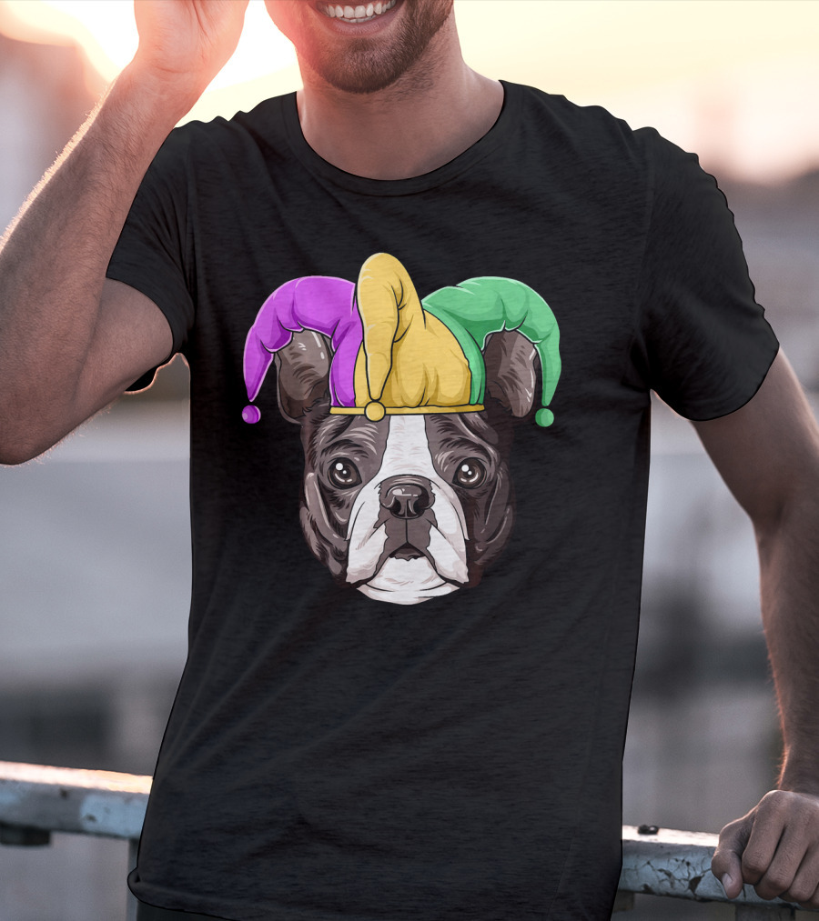 Mardi Gras Boston Terrier Jester Hat T-Shirt
