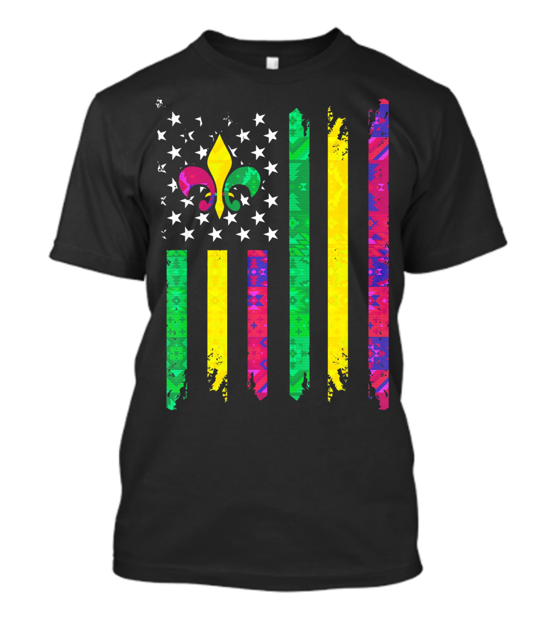 Mardi Gras Colors Fleur De Lis American Flag T-Shirt