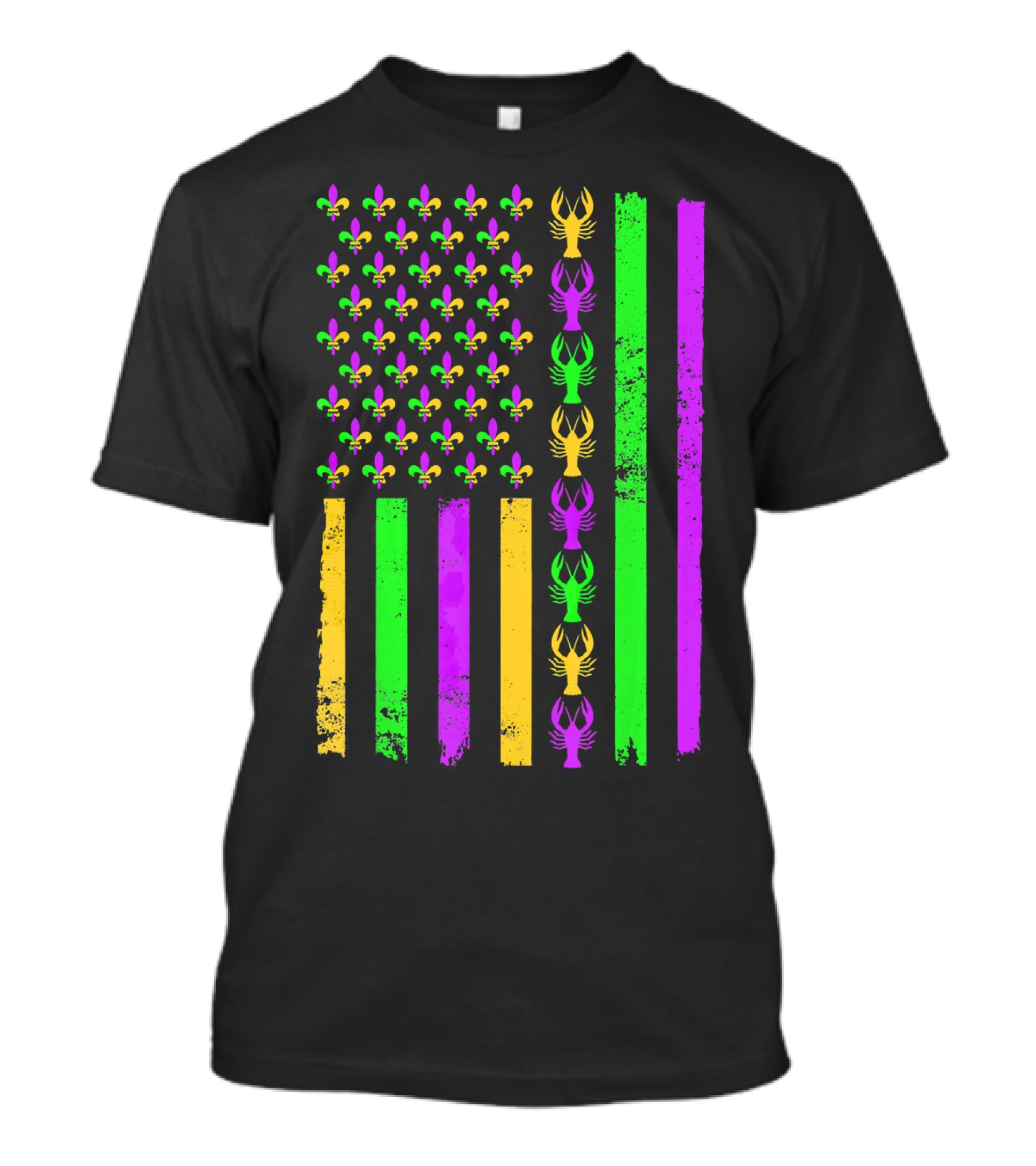 American Flag Fleur De Lis Crawfish Mardi Gras Colors T-Shirt