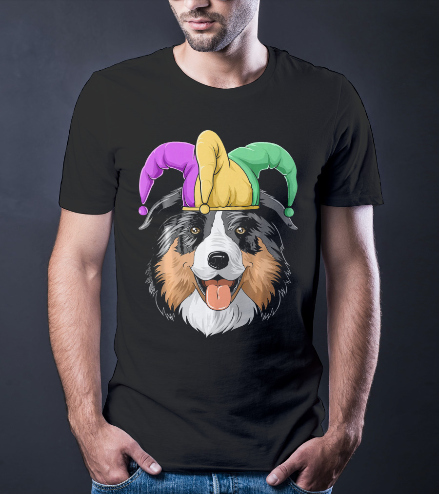 Australian Shepherd Mardi Gras Jester Hat T-Shirt