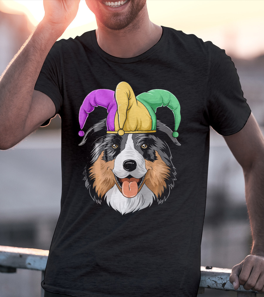 Australian Shepherd Mardi Gras Jester Hat T-Shirt