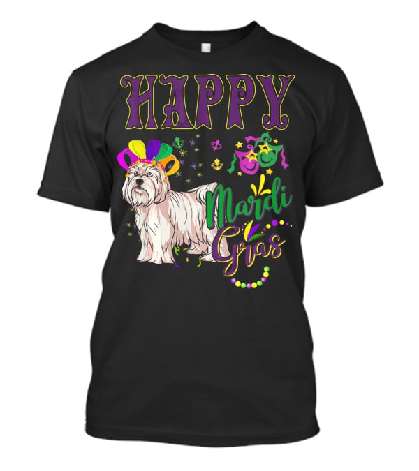 Happy Mardi Gras Maltese With Colorful Masks And Beads T-Shirt