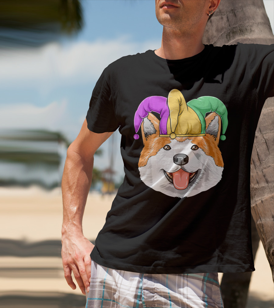 Mardi Gras Akita Jester Hat Carnival Akita T-Shirt