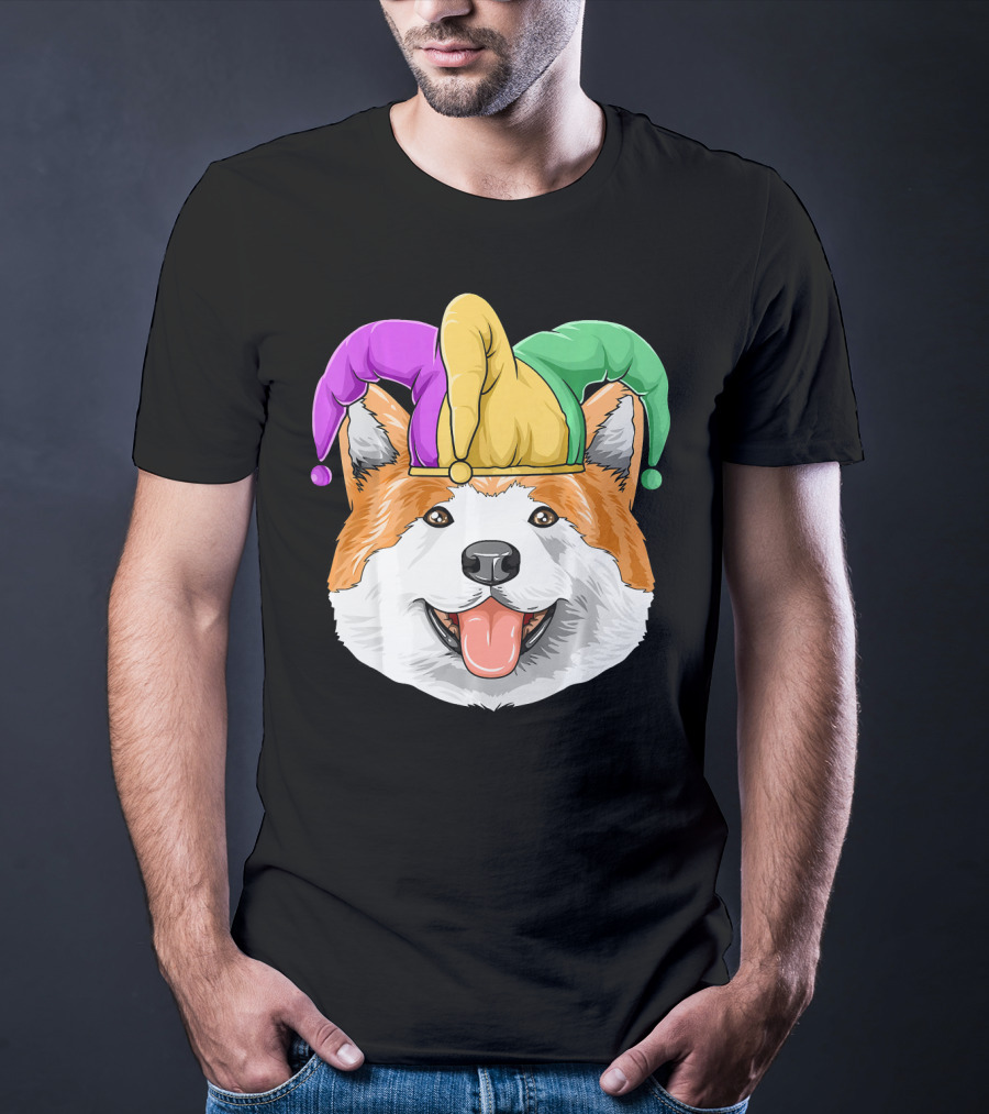 Mardi Gras Akita Jester Hat Carnival Akita T-Shirt
