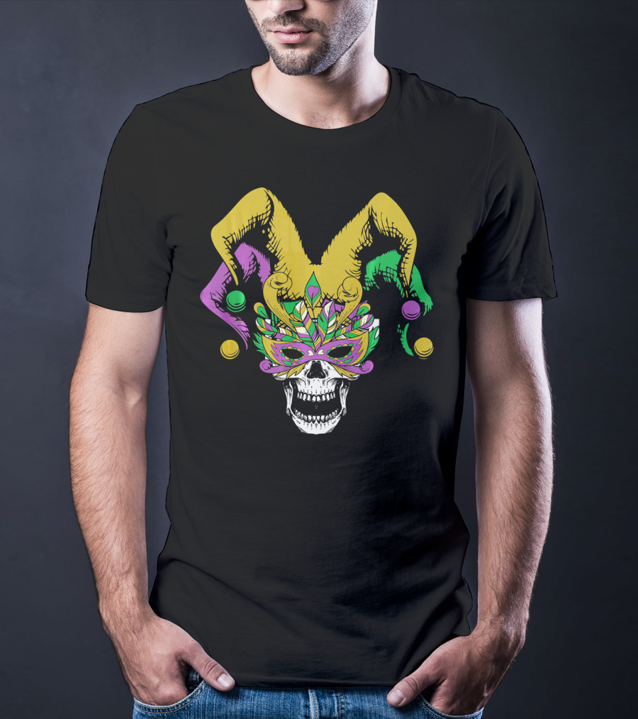 Mardi Gras Skull Jester Hat Masquerade Mask T-Shirt