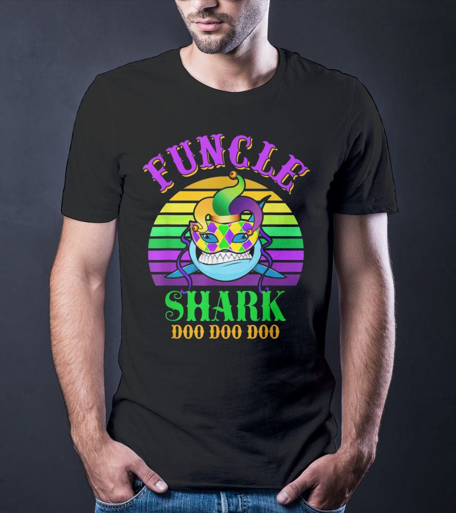 Funcle Shark Doo Doo Doo Mardi Gras Jester Mask T-Shirt