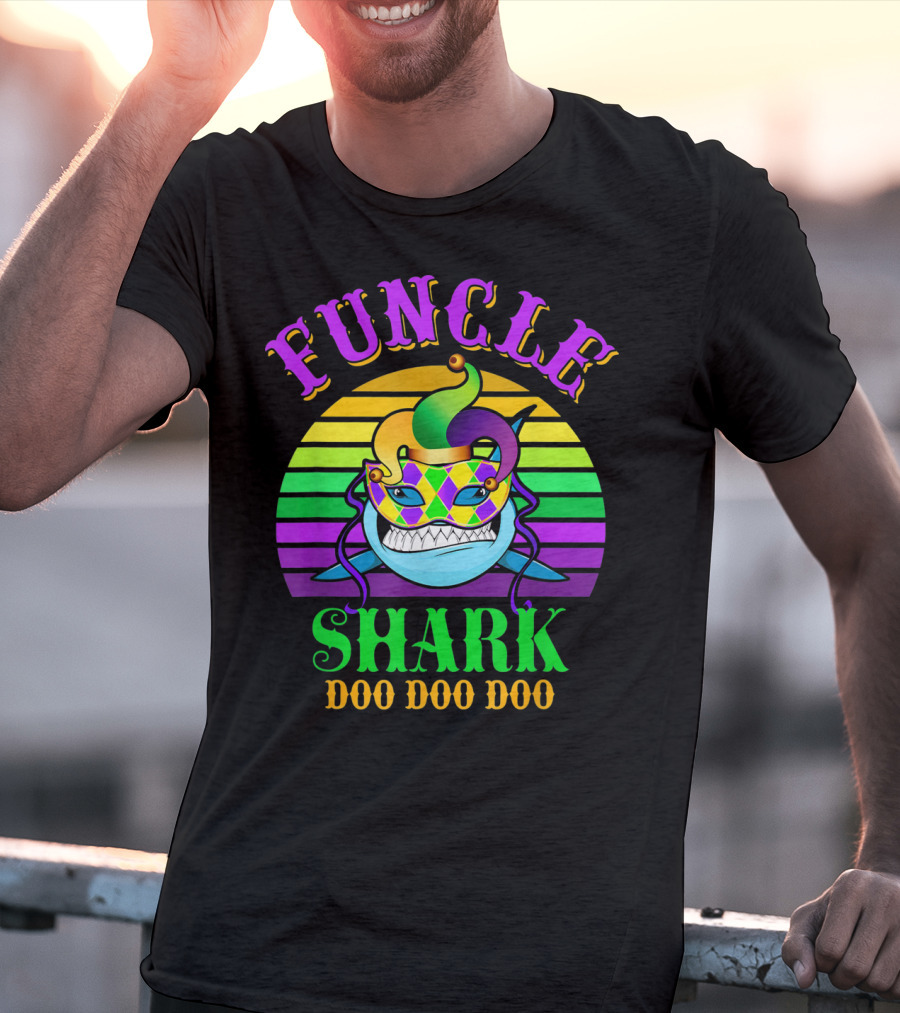Funcle Shark Doo Doo Doo Mardi Gras Jester Mask T-Shirt