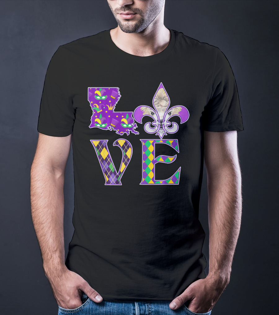 LOVE Louisiana Mardi Gras Llama Fleur-de-Lis T-Shirt