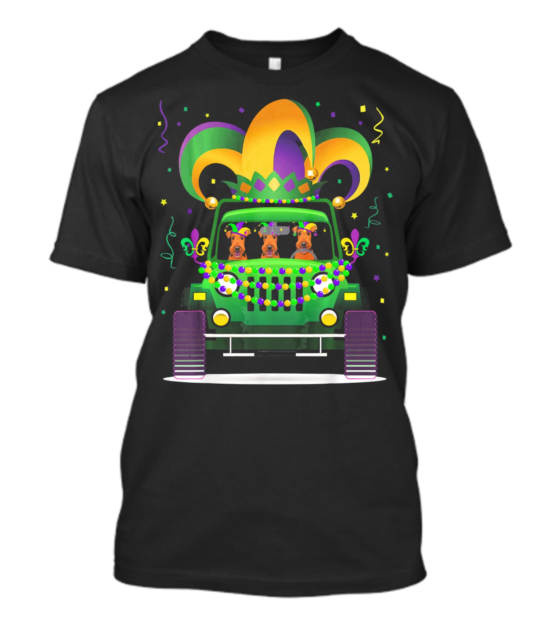 Airedale Terrier Jeep Mardi Gras T-Shirt