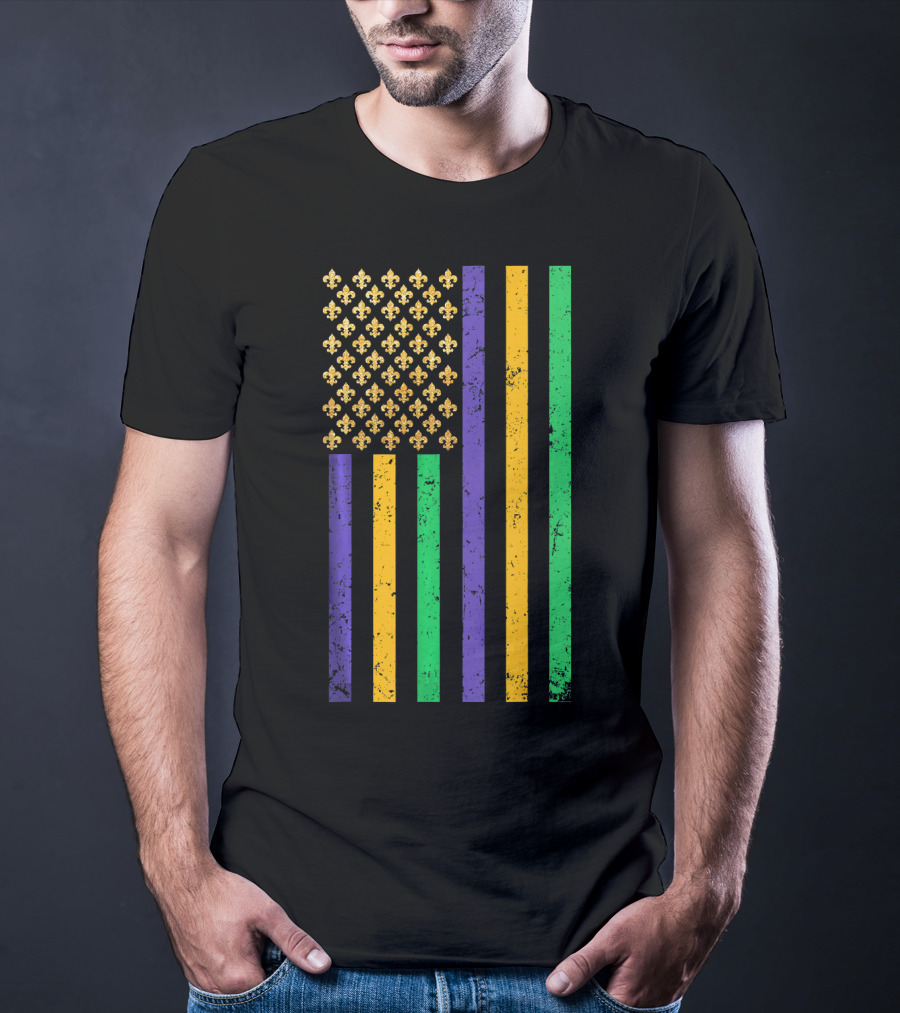 Mardi Gras American Flag Fleur-de-Lis Party Fun T-Shirt