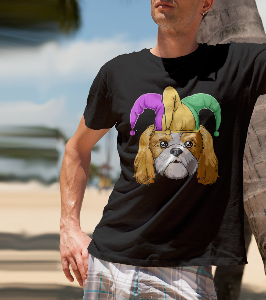 Mardi Gras Shih Tzu With Jester Carnival Hat T-Shirt