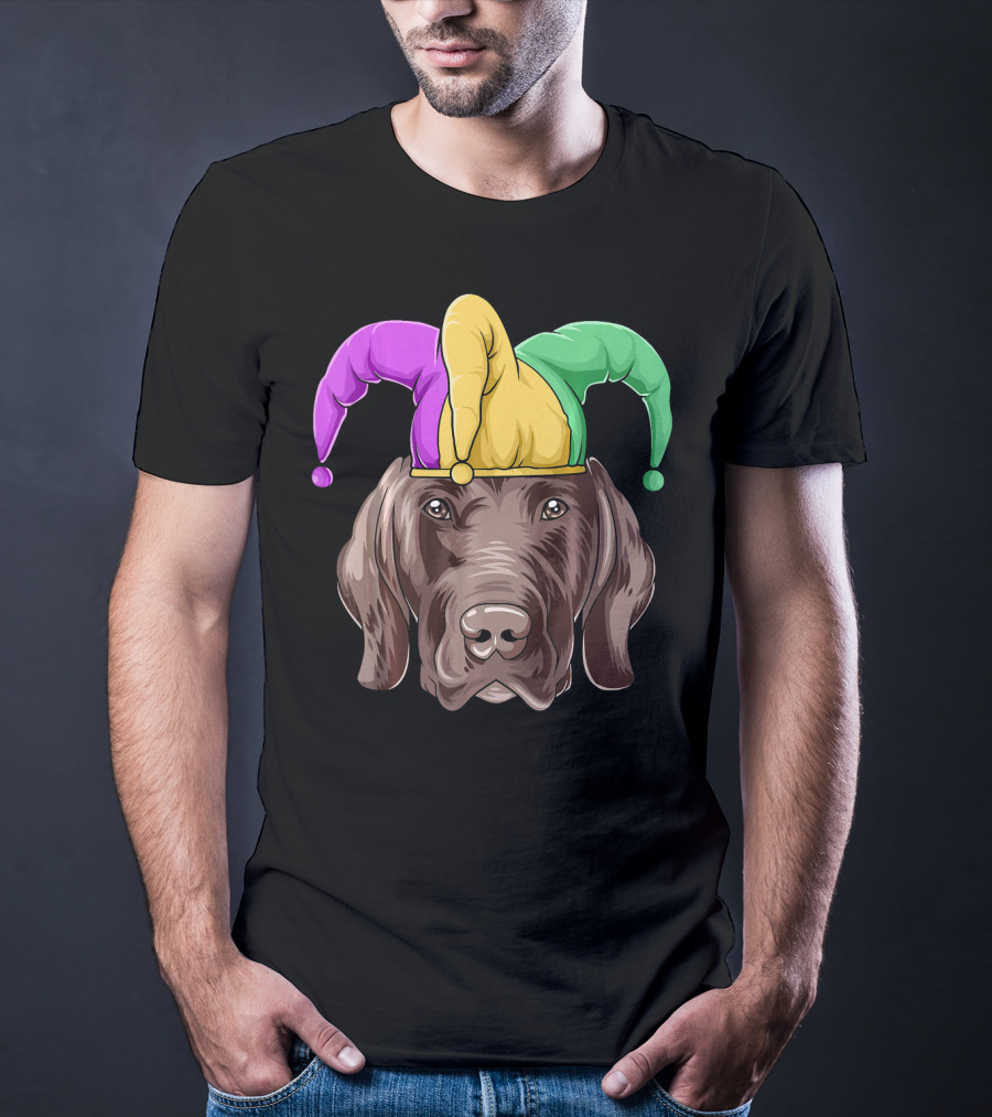 Mardi Gras Jester Dog Head Carnival Hat Pointer T-Shirt