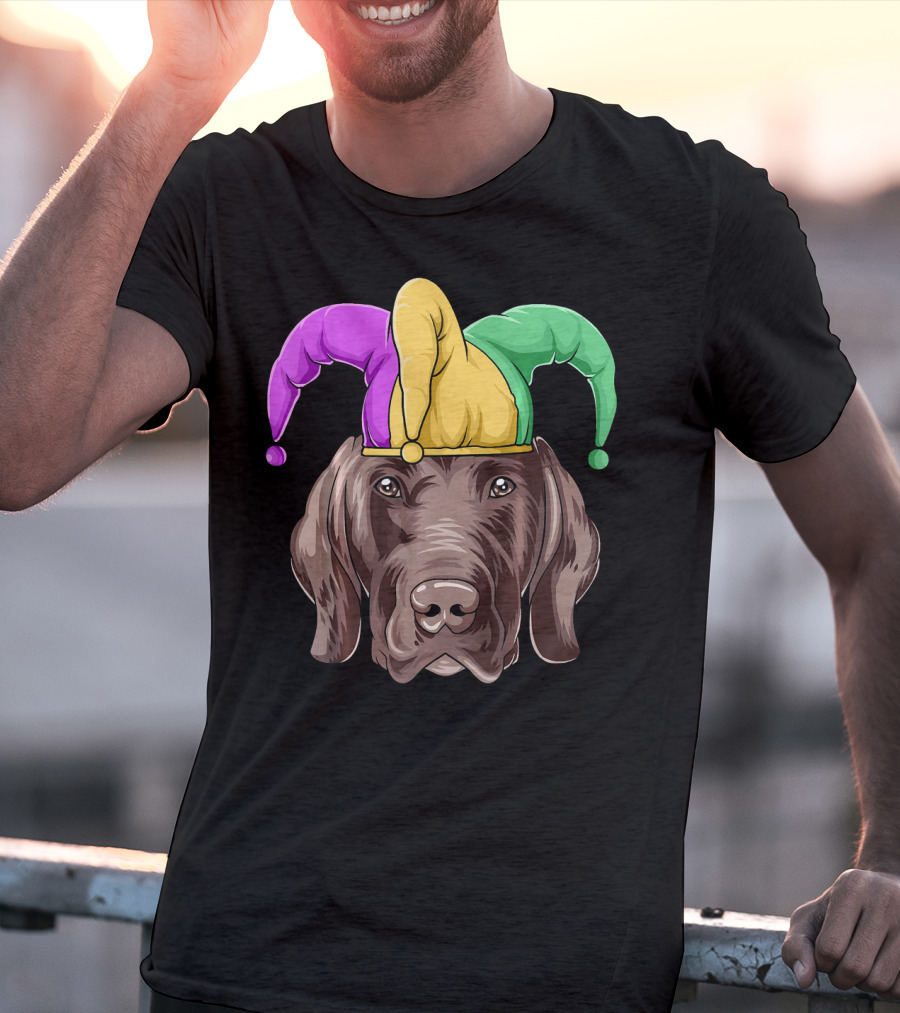 Mardi Gras Jester Dog Head Carnival Hat Pointer T-Shirt
