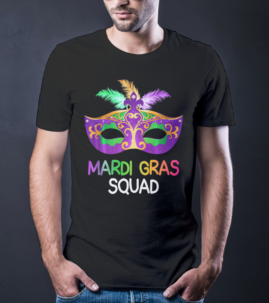 Mardi Gras Squad Colorful Mask Team Fun T-Shirt