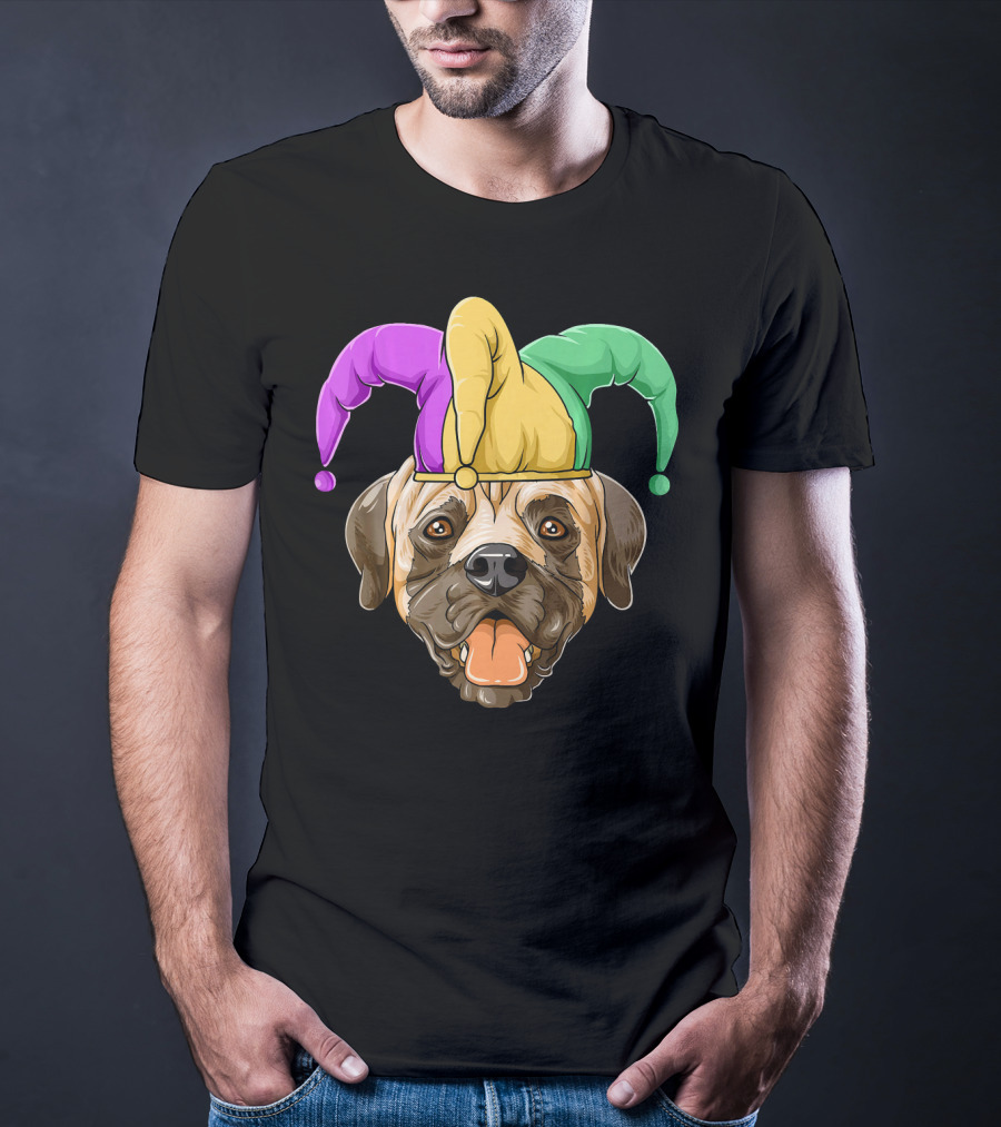 Mardi Gras Carnival Hat Mastiff With Jester Colors T-Shirt